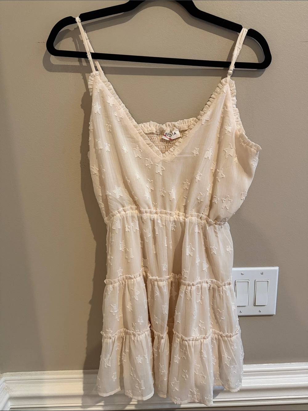 Storia Embroidered Cream Star Tiered Romper